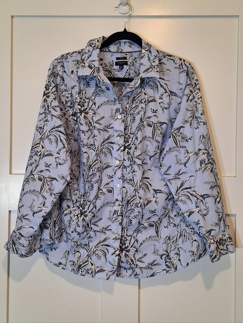 Talbots Non Iron Button Down Shirt Plus Petite 18 WP Cotton Stretch Blue White